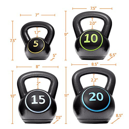 Yaheetech 4 Piece Kettlebell Set 5lb 10lb 15lb 20lb Strength Training Black