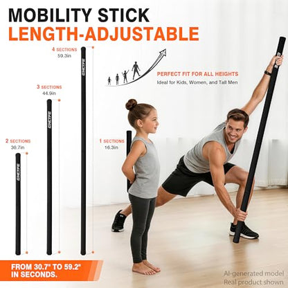 Adjustable Yoga Stick for Stretching & Balance, Upgraded Workout Pilates Equipment for Back Posture Corrector, 4-Section Steel Mobility Bar for Flexibility, Physical Therapy, Exercise Training