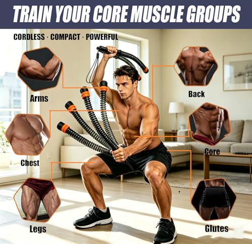 Cordless Battle Ropes for Home Gym, Adjustable Weight Ropeless Battle Rope Sticks Trainer for Fat Burning & Muscle Building Portable Exercise Jump Workout Endless Rope for Women & Men(Black)
