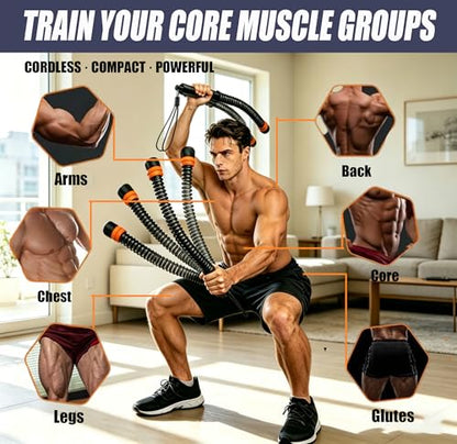 Cordless Battle Ropes for Home Gym, Adjustable Weight Ropeless Battle Rope Sticks Trainer for Fat Burning & Muscle Building Portable Exercise Jump Workout Endless Rope for Women & Men(Black)