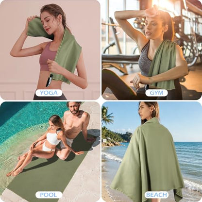Father's Day Quick Dry Towels 3 Pack, Ultra Soft Lightweight Microfiber Towel Fast Drying Travel Towels with Bag, Highly Absorbent Compact for Camping, Beach, Yoga, Swimming Gym Army Green - color: Army Green