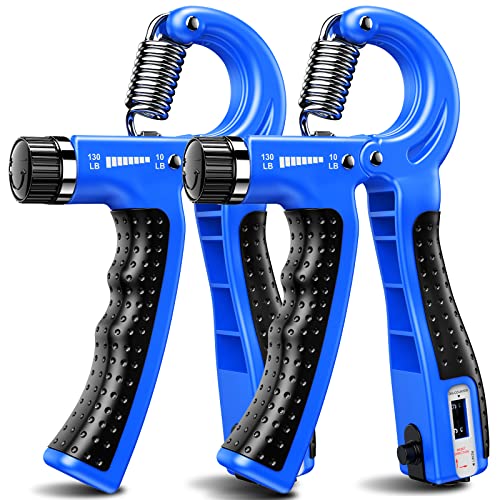 Hand Grip Strengthener 2 Pack Adjustable Resistance 10-130 lbs Forearm Exerciser，Grip Strength Trainer for Muscle Building and Injury Recovery for Athletes - color: Blue