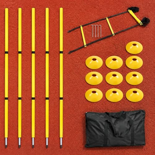 predolo Agility Ladder Speed Training Kit, Soccer Training Equipment Set, PP Rung Agility Ladder Synthetic Material Disc Cones with Storage Bag - style: Yellow Agility Ladder Training