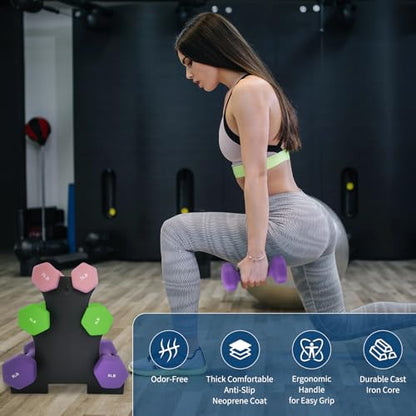 Dumbbell Weight Set for Women, Hex Neoprene Coated Dumbbell Sets,Hand Weight Set for Home Gym,Pairs - size: 3+5+8 LB