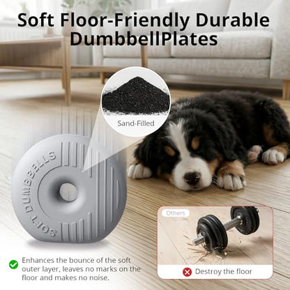 RYGEO Adjustable Dumbbell Set 22lb/44lb/66lb/80lbs Free Weights and Connector, Convert to Barbell, Kettlebells, All Floor Friendly Soft-shell Dumbbells, Home Gym Fitness for Men Women - color: 80LB