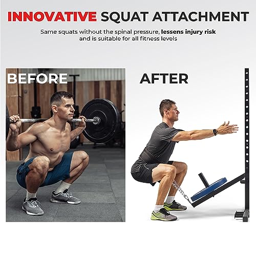 Sunny Health & Fitness Power Cage Squat Rack Upgrade Attachments, Dip Bar, Plate Bar Holder, Belt Squat, J Hook, Lat, Adapter, U Ring, Pull Up Bar, Landmine, Captain's Chair, Tricep Rope For Home Gym - style: Belt Squats