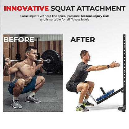 Sunny Health & Fitness Power Cage Squat Rack Upgrade Attachments, Dip Bar, Plate Bar Holder, Belt Squat, J Hook, Lat, Adapter, U Ring, Pull Up Bar, Landmine, Captain's Chair, Tricep Rope For Home Gym - style: Belt Squats