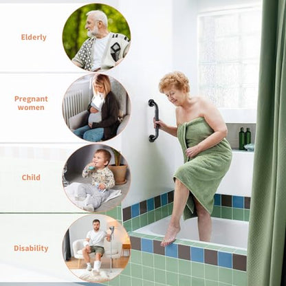 2 Pack 12 Inch Black Shower Grab Bar w/Anti Slip Rubber Grip,ZUEXT Stainless Steel Bath Grab Bar,Bathroom Balance Bar,Wall Mount Safety Handrail Support,Handicap Injury Elderly Senior Assist Handle