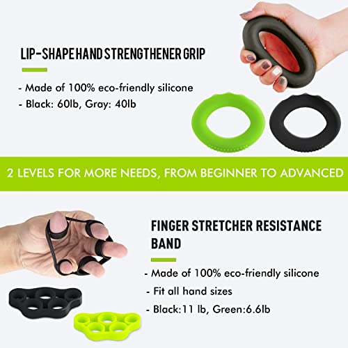 Hand Grip Strengthener Workout Kit (10Pcs) Hands Grip Strength Trainer, Forearm Gripper, Finger Exerciser Stretcher Wrist Ball, Stress Relief Ball for Men and Women, Injury Recovery - color: HSK01N