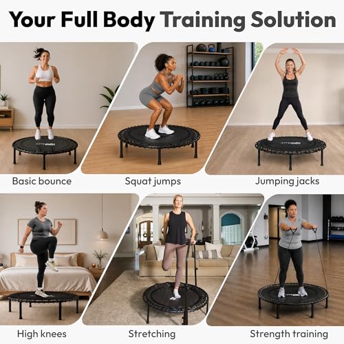 JUMPZYLLA Mini Rebounder Trampoline for Adults, Fitness Trampoline with Bar - color: Black