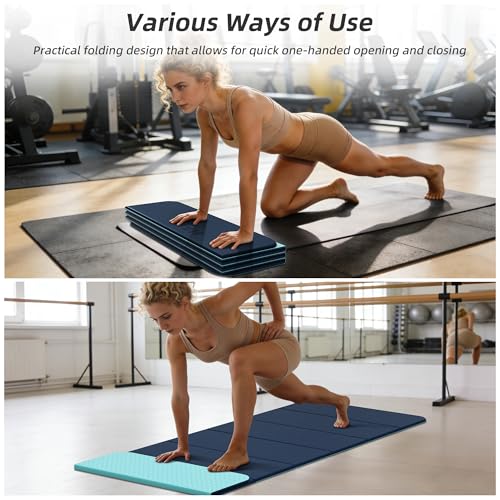 HAHE Foldable Yoga Exercise Mat, 74"Lx32"Wx1/3"Thick, TPE Multi-purpose Workout Mats with Non-slip Surface, Portable for Yoga/Pilates/Studio/Home Gym