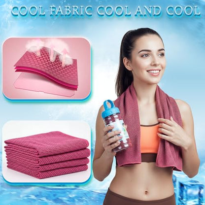 Honoson 10 Pcs Cooling Towels with Bottle, 47 x 12 in, Rose Red - color: Rose Red
