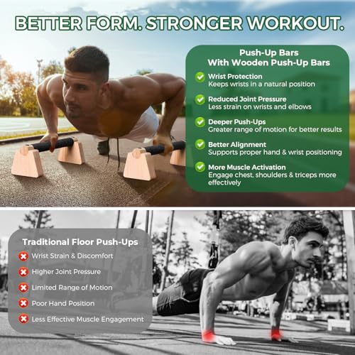 Wooden Parallettes Bars & Push Up Bars – Premium Handstand Training Push Up Handles, Non-Slip Calisthenics Equipment for Men & Women, Perfect Home Gym Fitness Tool for Strength & Balance - size: 30CM
