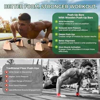Wooden Parallettes Bars & Push Up Bars – Premium Handstand Training Push Up Handles, Non-Slip Calisthenics Equipment for Men & Women, Perfect Home Gym Fitness Tool for Strength & Balance - size: 25CM