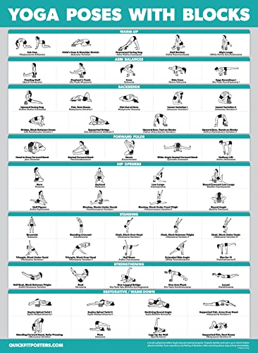 Palace Learning 2 Pack - Yoga Block Poses + Stretching Exercise Poster Set - Yoga Positions with Blocks Chart - Set of Two Fitness Charts