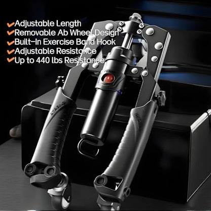 Adjustable Twister Arm Exerciser, 22-440lb Hydraulic Power for Men Women, 3 in 1 Hydraulic Power Chest Workout Equipment with Ab Roller Wheels and Hooks, Shoulder Muscle Training Fitness Equipment