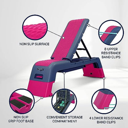 Yes4All Multifunctional Aerobic Deck - Versatile Fitness Station, Weight Bench, Aerobic Stepper, Plyometrics Box for Cardio Workouts and Strength Training - color: D. Hot Pink/Navy Blue