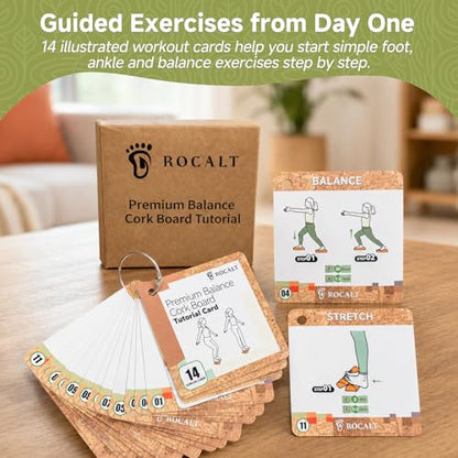 Rocalt Foot & Ankle Strengthener Kit, 4-in-1 Cork Balance Board Set with Massage Roller, Ball & Toe Resistance Bands, Foot Mobility Trainer for Balance Training, Yoga, Runners & Daily Exercise