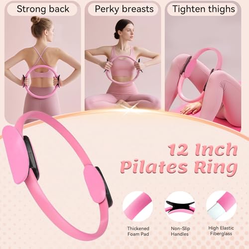 Pilates Equipment Kit for Women - Home Workout Set with Pilates Ring,9.8" Yoga Ball, 5 Resistance Bands, Magic Circle, for Legs, Arms, Thighs, Yoga Set for Beginners