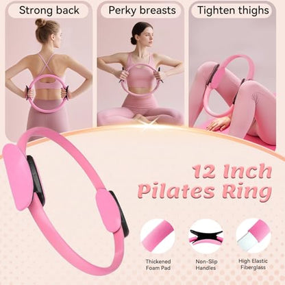 Pilates Equipment Kit for Women - Home Workout Set with Pilates Ring,9.8" Yoga Ball, 5 Resistance Bands, Magic Circle, for Legs, Arms, Thighs, Yoga Set for Beginners