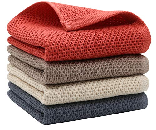 Mia'sDream Cotton Hand Towels,13”x28”, 3 Pack, Brick Red Bath Towels Set | Soft and Absorbent, Waffle Weave, Multi-Purpose Hand Towels for Bathroom,Kitchen,Gym | Cotton Dish Towels For Kitchen Drying