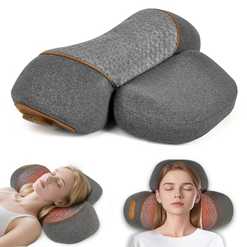 3-in-1 Neck Massager Pillow with Heating & Cervical Traction, Ergonomic Cervical Pillow for Neck Back Shoulder Pain Relief, Rechargeable Neck Pillow (Light Gray) - color: Light Gray