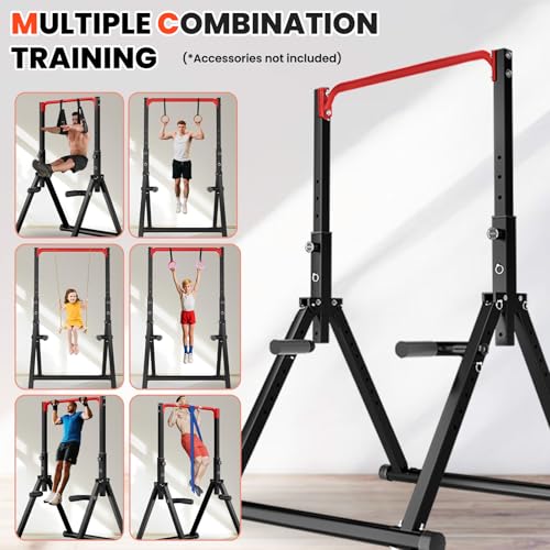 DOBESTS Power Tower Pull Up Bar Free Standing, Adjustable Foldable Pull Up Station, Home Gym Strength Training Equipment 700LBS - color: Black Style 3-Red Bar