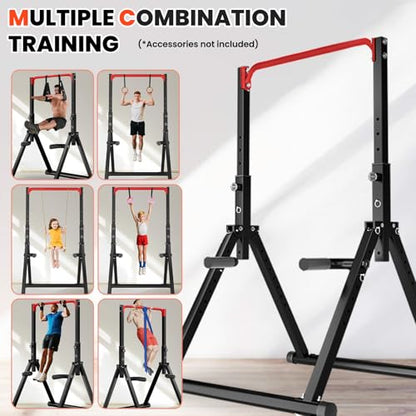 DOBESTS Power Tower Pull Up Bar Free Standing, Adjustable Foldable Pull Up Station, Home Gym Strength Training Equipment 700LBS - color: Black Style 3-Red Bar