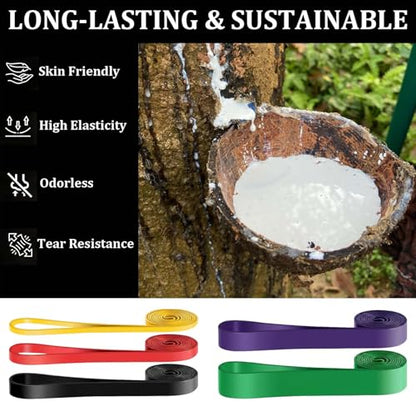 Resistance Bands Set, Exercise Workout Pull Up Assistance Bands with 6 Resistance Levels, Muscle Training Straps for Fitness, Working Out, Body Stretching, Physical Therapy, More