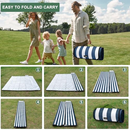 Picnic Blanket 80''x100'', Waterproof Sandproof Beach Outdoor Camping Mat Extra Large Foldable Gingham Big Travel Essential Accessories Gift Park Patio Lawn Garden Grass Ground Music Festival