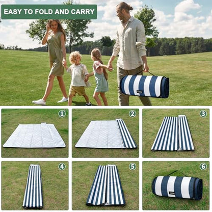 Picnic Blanket 80''x100'', Waterproof Sandproof Beach Outdoor Camping Mat Extra Large Foldable Gingham Big Travel Essential Accessories Gift Park Patio Lawn Garden Grass Ground Music Festival