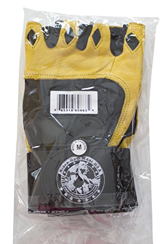 Gym Gloves Beige/Black with 12 inch Wrist Support for Man & Women, Padded Workout CrossFit, Weightlifting,Biking. (Small)