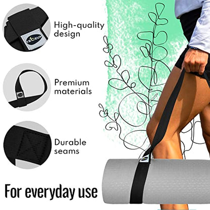 TECEUM Yoga Mat Strap – Extra Soft & Thick Cotton Carrier for All Mats - color: Black, size: 64 IN