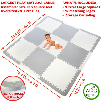 Extra Large Baby Play Mat Tiles Thick Foam Non-Toxic Floor Puzzle Mat Interlocking Activity Playmat for Infants Toddlers Kids Crawling Tummy Time 74x74 Inches (Grey/White) - color: Grey/White