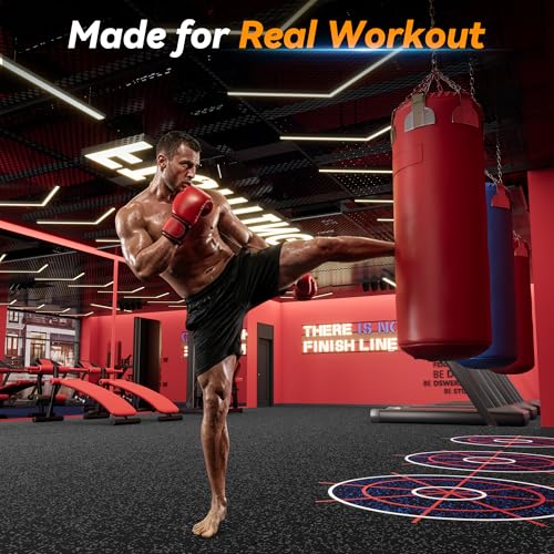 SUPERJARE 1" Extra-Thick Rubber Top Exercise Mat, Gym Flooring for Home Gym - size: 6 Tiles (24 Sq Ft)