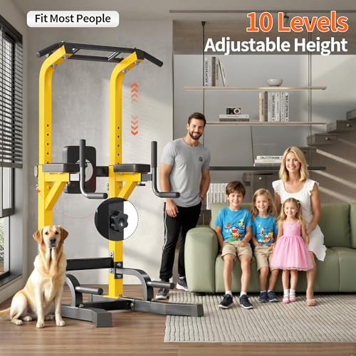 SogesHome Multifuntional Power Tower Pull Up Bar Dip Station for Home Gym - color: Yellow