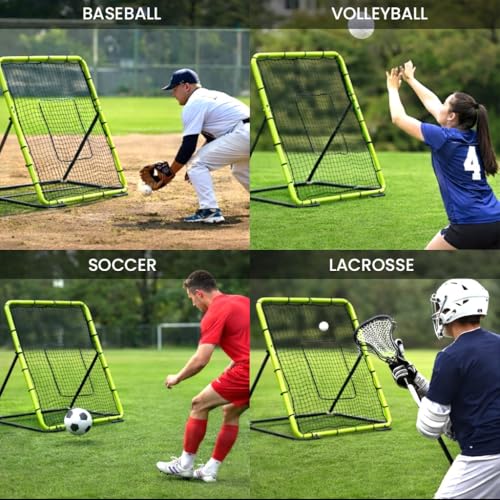 Baseball Rebounder Net 4x4.5 Ft Pitchback Trainer Bounce Back Fielding Net for Baseball and Softball Rebound Solo Practice with 3 Ball Return Angles