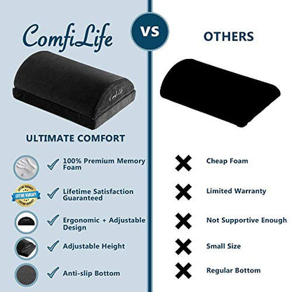 ComfiLife Foot Rest for Under Desk at Work – Adjustable Desk FootRest for Office Chair, Gaming Accessories – Ergonomic Teardrop Design for Back, Hip & Leg Pain Relief – 100% Memory Foam (Black)