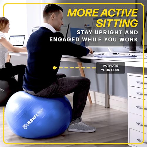 URBNFit Exercise Ball - Yoga Ball for Workout Pregnancy Stability - AntiBurst Swiss Balance Ball w/ Pump - Fitness Ball Chair for Office, Home Gym