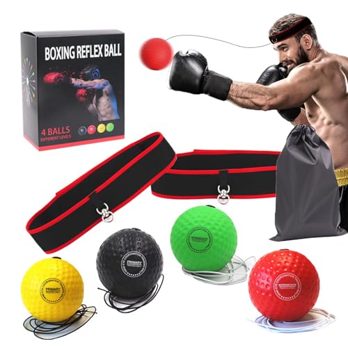 Boxing Reflex Ball Set with 4 Training Balls, 2 Adjustable Headbands, Speed Training Equipment for Hand Eye Coordination, Combat Sports