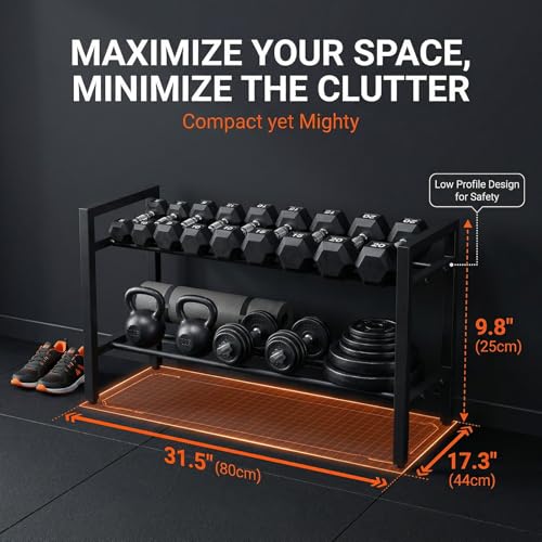 Dumbbell Rack, 2 Tier Weight Rack for Home Gym Adjustable, 31 inch weight storage racks Space-Saving, Kettlebells Holder Rack Organizer (Rack Only)
