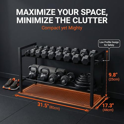 Dumbbell Rack, 2 Tier Weight Rack for Home Gym Adjustable, 31 inch weight storage racks Space-Saving, Kettlebells Holder Rack Organizer (Rack Only)