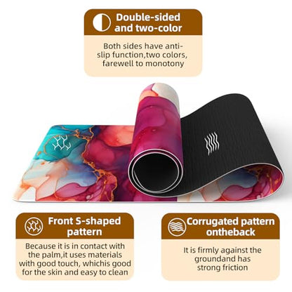 FOLAI Extra Thick Yoga Mat 6mm，pilates mat thick - Non-Slip Exercise Mat for HIIT, Pilates & Home Workouts & Workout with Free Carry Strap - color: abstract red