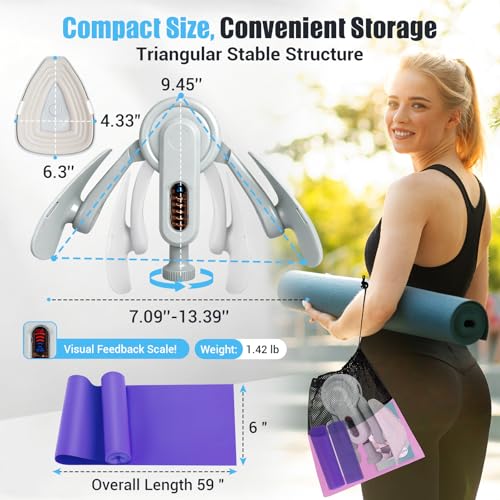 Inner Thigh Exerciser for Women, Adjustable Resistance Thigh Trainer with Resistance Band(2PC), Thigh Workout Kegel Equipment for Pelvic Floor Muscle, Elastic Workout Bands with Manual