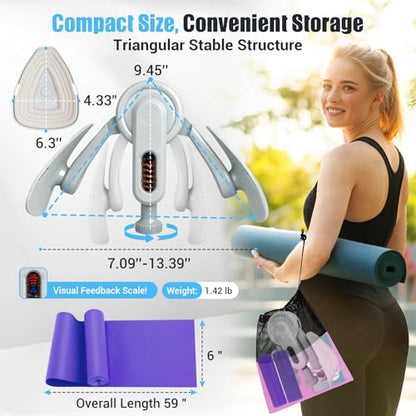 Inner Thigh Exerciser for Women, Adjustable Resistance Thigh Trainer with Resistance Band(2PC), Thigh Workout Kegel Equipment for Pelvic Floor Muscle, Elastic Workout Bands with Manual