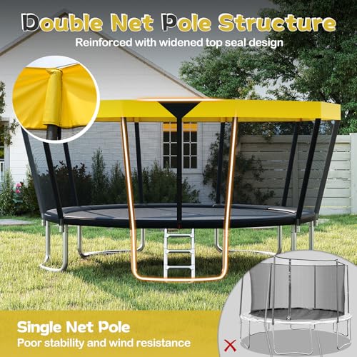GYMAX Trampoline Outdoor, ASTM Approved Recreational Trampoline with Safety Enclosure Net & Non-Slip Ladder for Kids & Adults, Anti-Rust Large Rebounder Trampolines for Outside, Backyard
