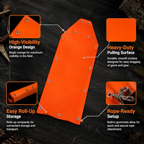 Deer Drag Sled Game Hauler, Orange Multi-Purpose Thickened Wear-Resistant Cargo Transport Sled with Ropes and Harness for Outdoor Hunting