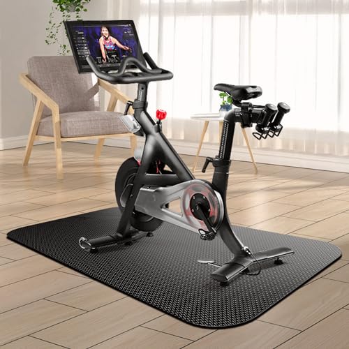 Bike Mat, Exercise Mat for Carpet & Hardwood Floors, Cushioned, Black - size: 23.6" × 47.3"