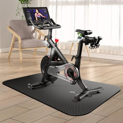 Bike Mat, Exercise Mat for Carpet & Hardwood Floors, Cushioned, Black - size: 23.6" × 47.3"