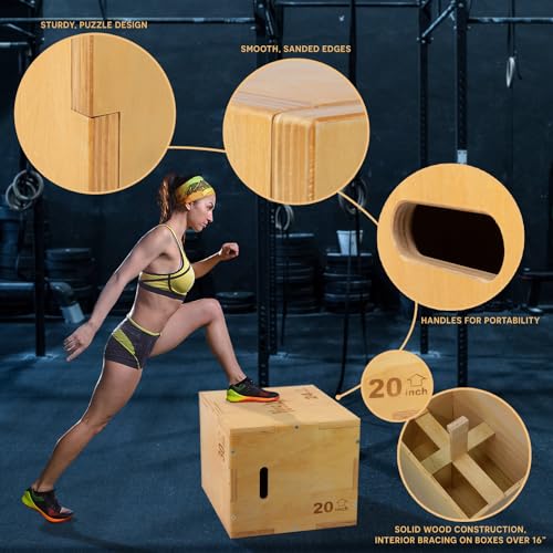 Yes4All Plyo Box, 3-in-1 Wooden Box Jump for Home Gym, Lunges, Squats, Dips - color: A. Wood Basic, style: 30" x 24" x 20"